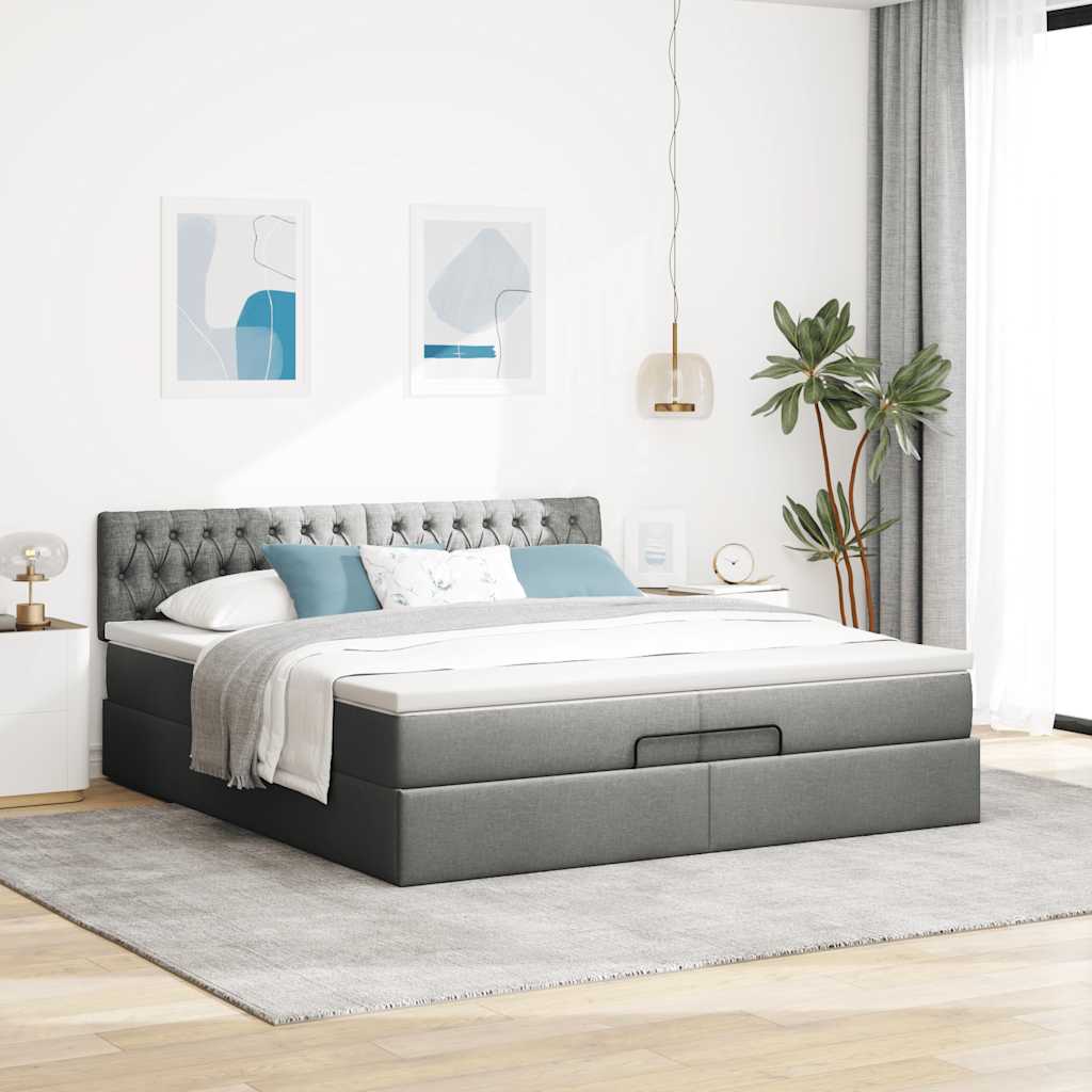 Ottoman bed met matras 200x200 cm stof donkergrijs is nu te koop bij PeponiXL, paradijselijk wonen!
