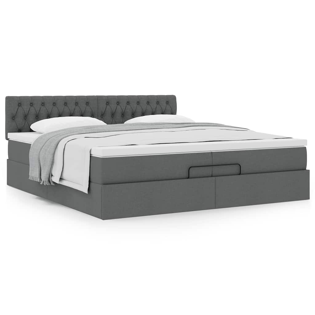 Ottoman bed met matras 200x200 cm stof donkergrijs is nu te koop bij PeponiXL, paradijselijk wonen!