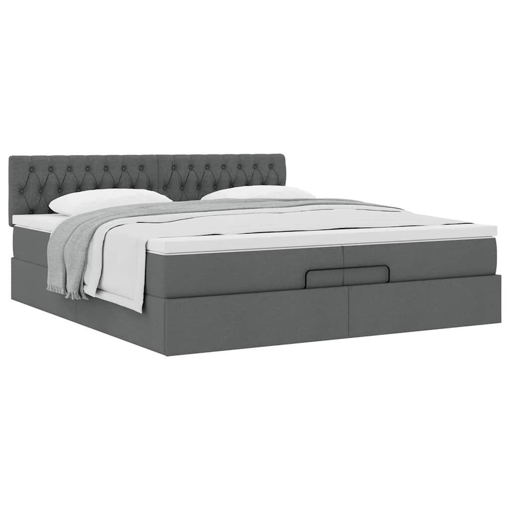 Ottoman bed met matras 200x200 cm stof donkergrijs is nu te koop bij PeponiXL, paradijselijk wonen!