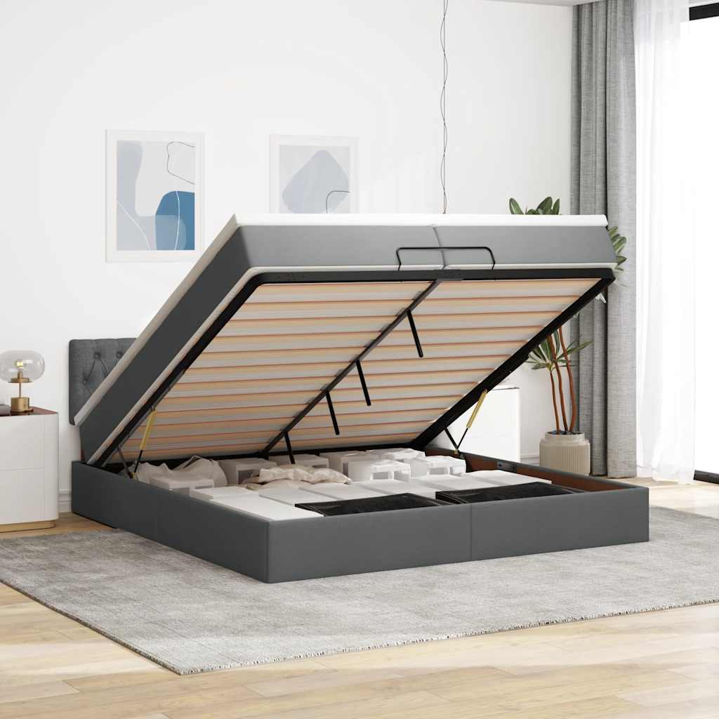 Ottoman bed met matras 200x200 cm stof donkergrijs is nu te koop bij PeponiXL, paradijselijk wonen!