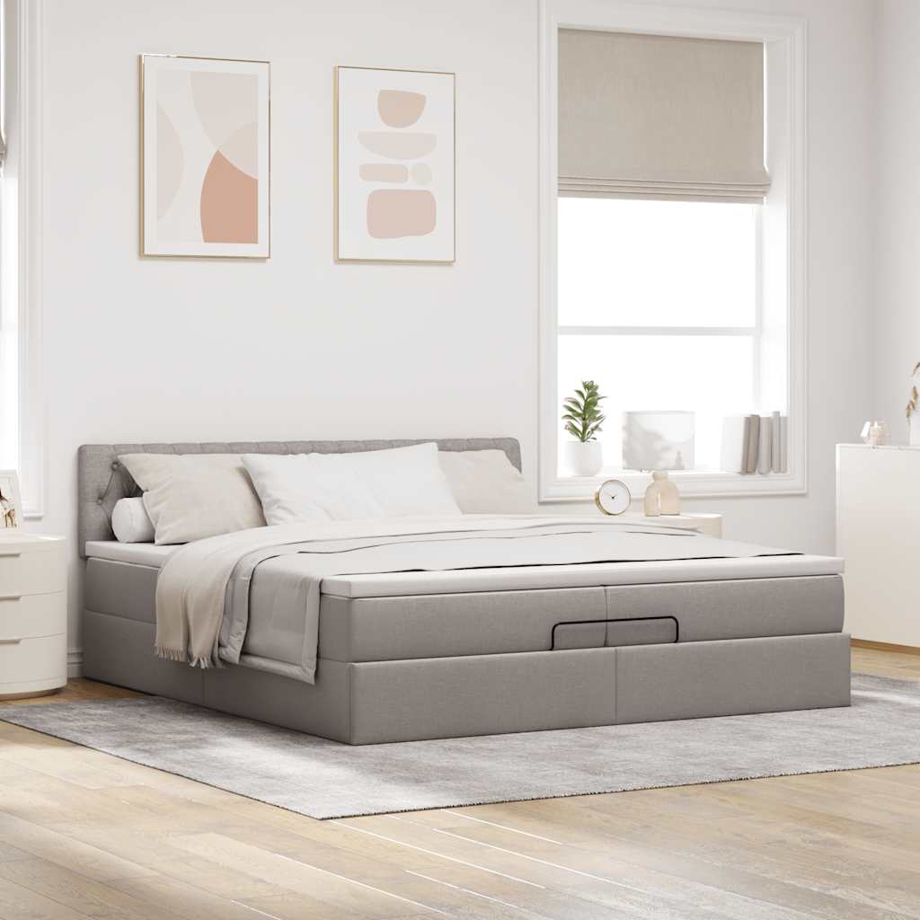 Ottoman bed met matras 200x200 cm stof taupe is nu te koop bij PeponiXL, paradijselijk wonen!