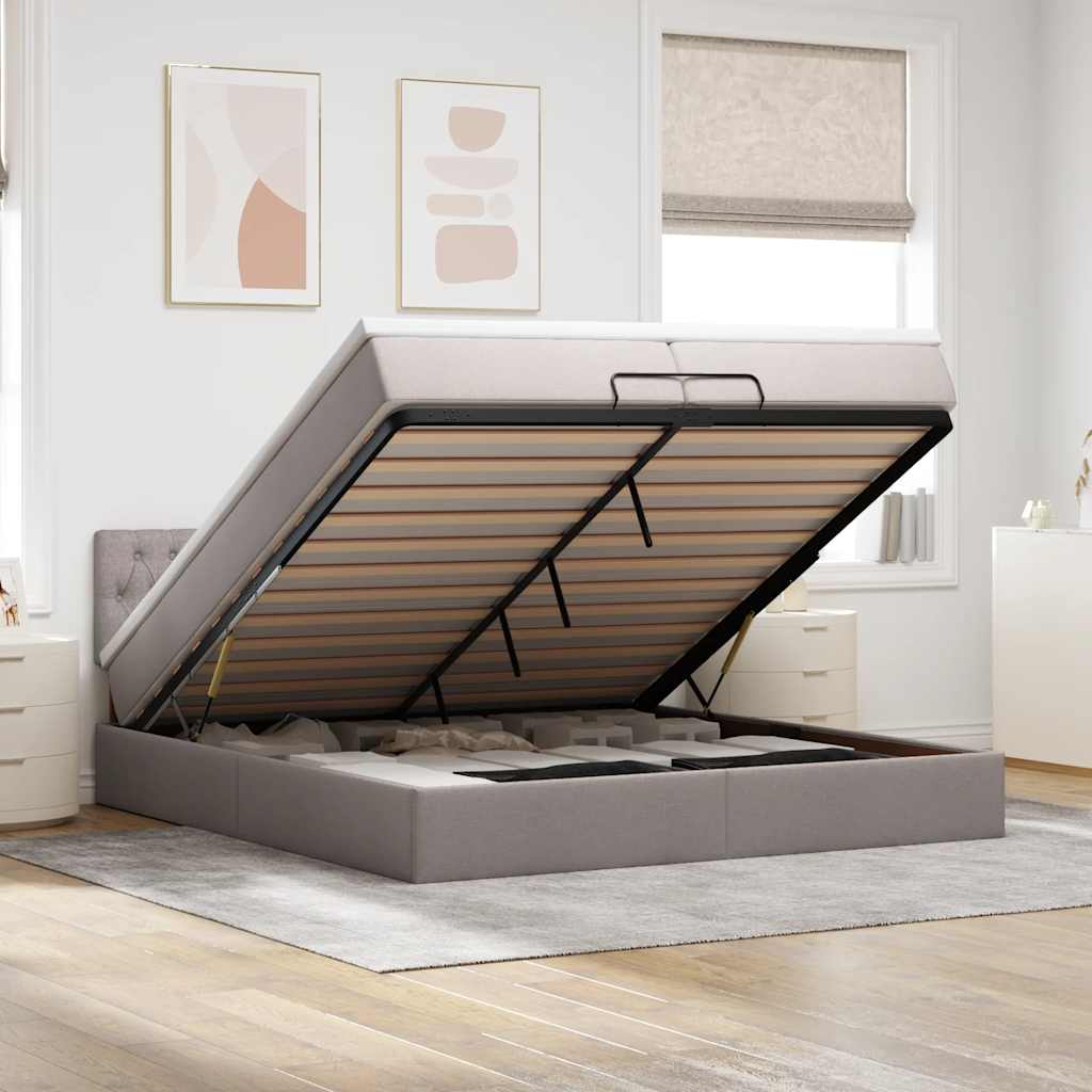 Ottoman bed met matras 200x200 cm stof taupe is nu te koop bij PeponiXL, paradijselijk wonen!