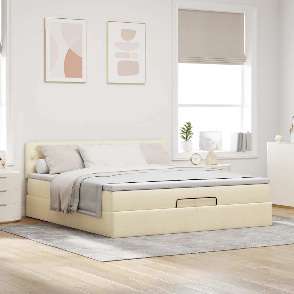 Ottoman bed met matras 200x200 cm stof crèmekleurig is nu te koop bij PeponiXL, paradijselijk wonen!