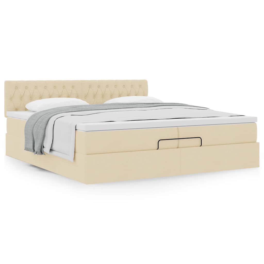Ottoman bed met matras 200x200 cm stof crèmekleurig is nu te koop bij PeponiXL, paradijselijk wonen!