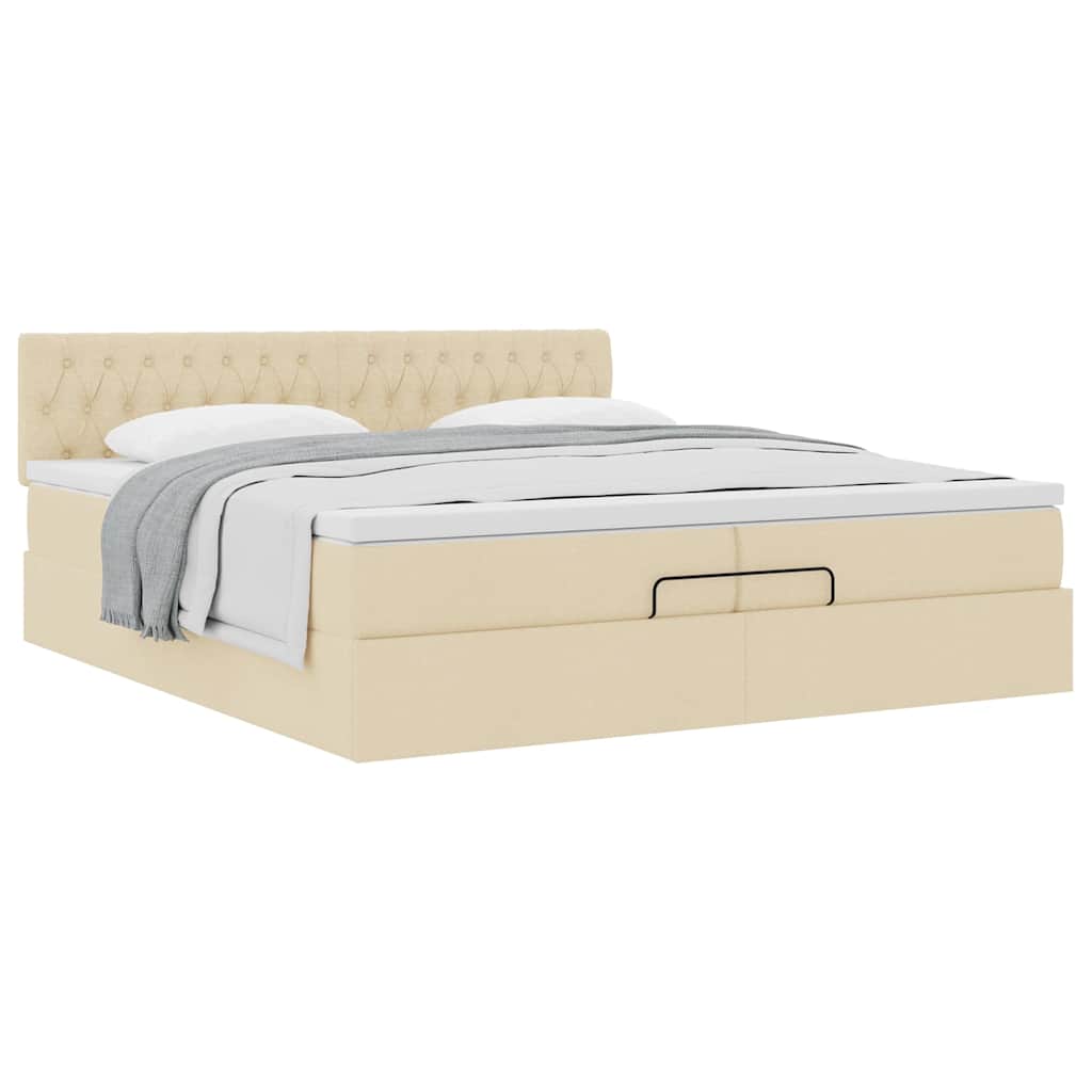 Ottoman bed met matras 200x200 cm stof crèmekleurig is nu te koop bij PeponiXL, paradijselijk wonen!