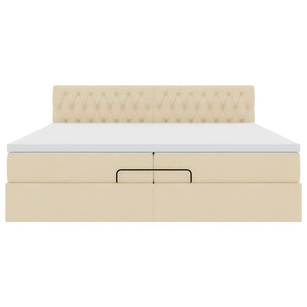 Ottoman bed met matras 200x200 cm stof crèmekleurig is nu te koop bij PeponiXL, paradijselijk wonen!