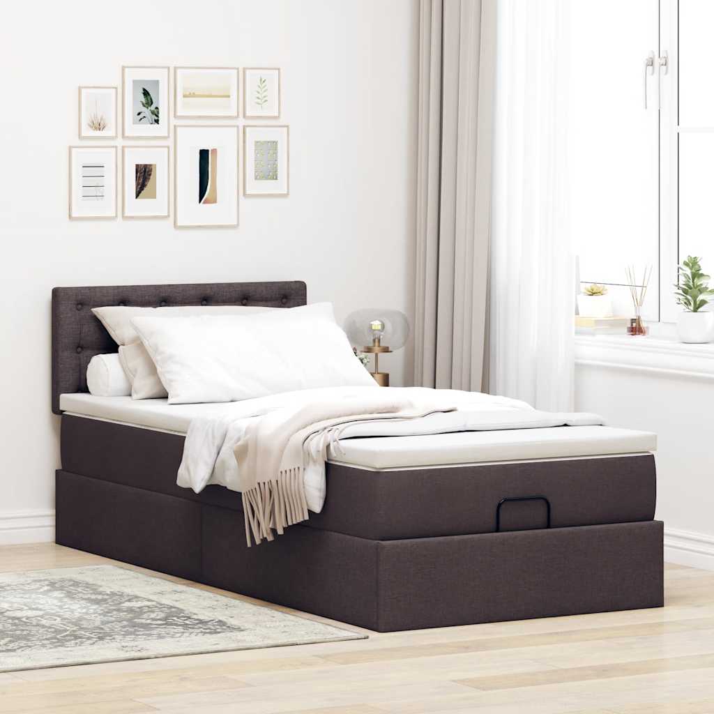 Ottoman bed met matras 80x200cm stof donkerbruin is nu te koop bij PeponiXL, paradijselijk wonen!