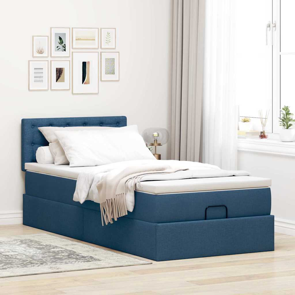 Ottoman bed met matras 80x200cm stof blauw is nu te koop bij PeponiXL, paradijselijk wonen!