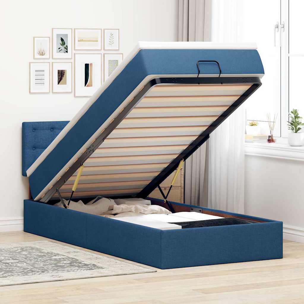 Ottoman bed met matras 80x200cm stof blauw is nu te koop bij PeponiXL, paradijselijk wonen!