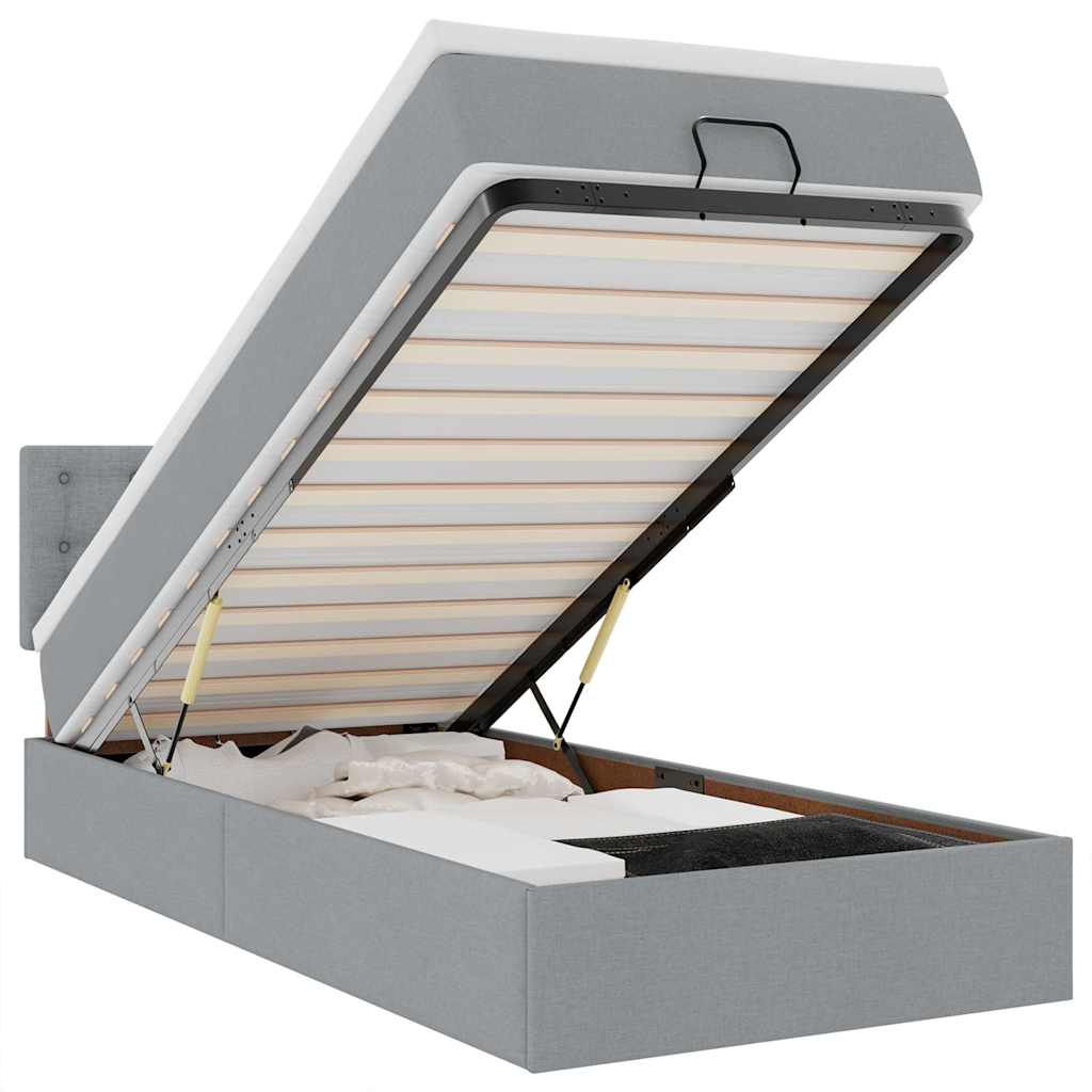 Ottoman bed met matras 90x190cm stof lichtgrijs is nu te koop bij PeponiXL, paradijselijk wonen!