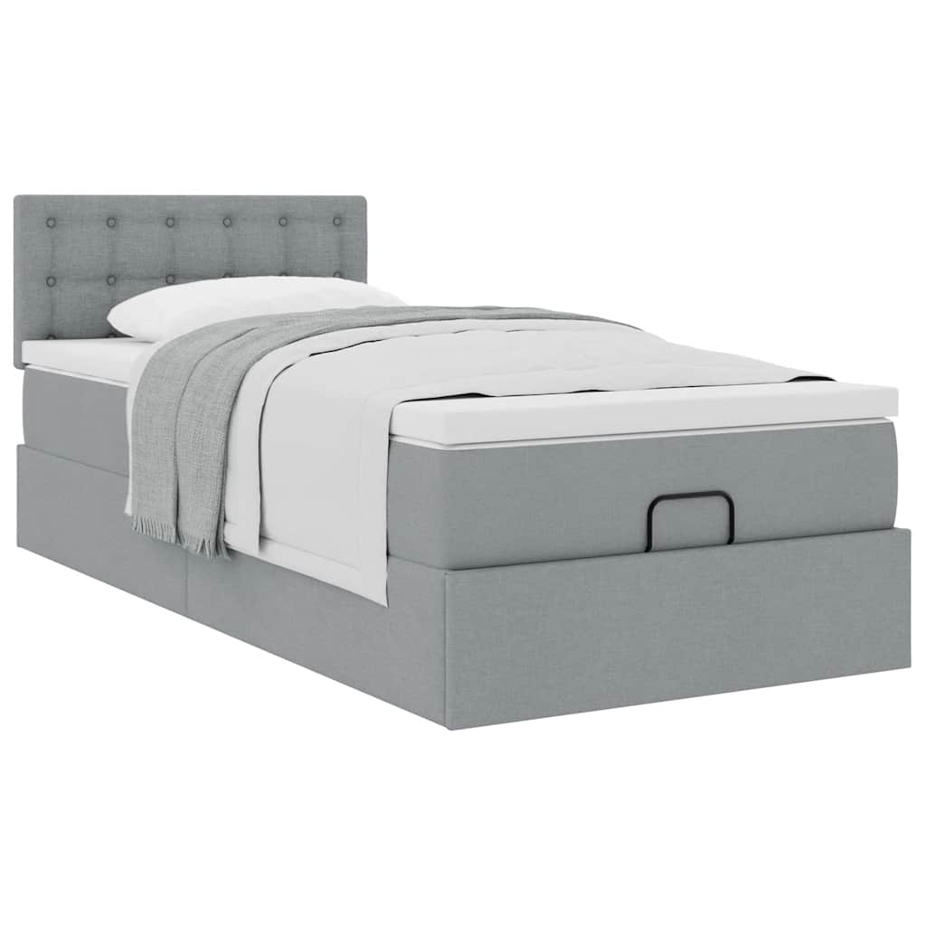 Ottoman bed met matras 90x190cm stof lichtgrijs is nu te koop bij PeponiXL, paradijselijk wonen!