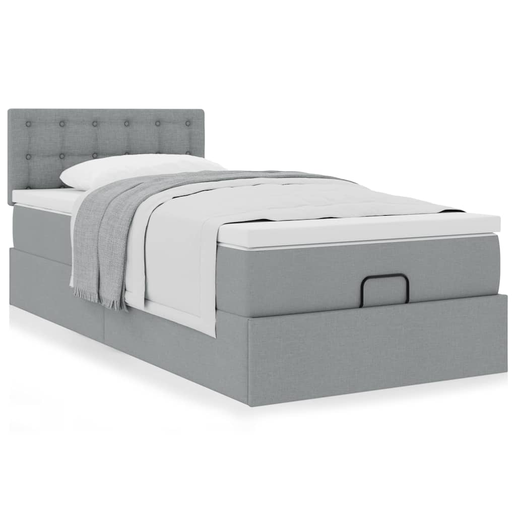 Ottoman bed met matras 90x190cm stof lichtgrijs is nu te koop bij PeponiXL, paradijselijk wonen!