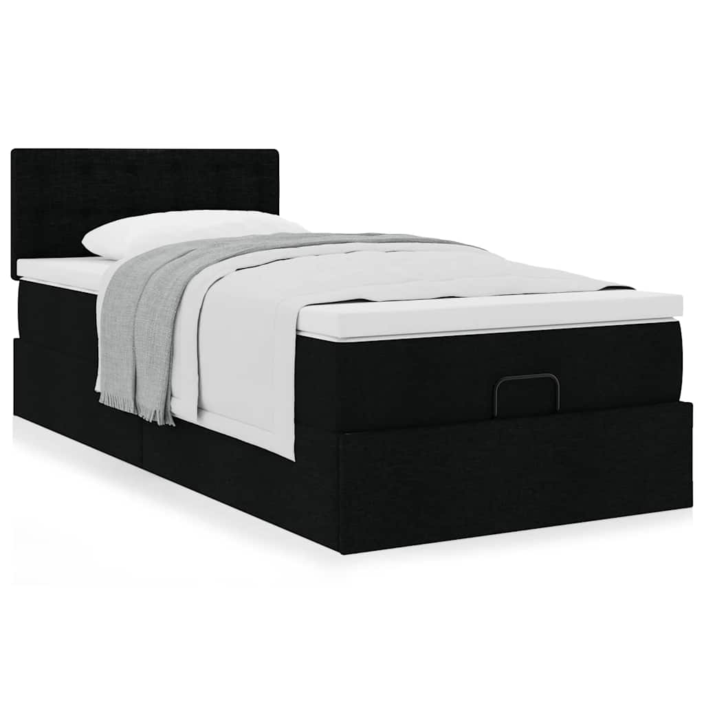 Ottoman bed met matras 90x190cm stof zwart is nu te koop bij PeponiXL, paradijselijk wonen!