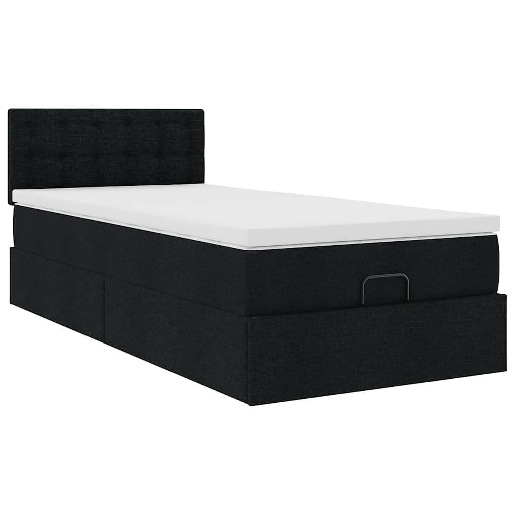 Ottoman bed met matras 90x190cm stof zwart is nu te koop bij PeponiXL, paradijselijk wonen!