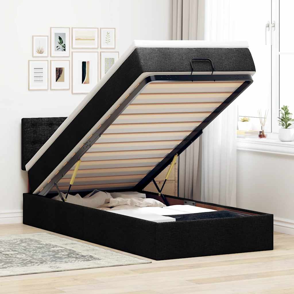 Ottoman bed met matras 90x190cm stof zwart is nu te koop bij PeponiXL, paradijselijk wonen!