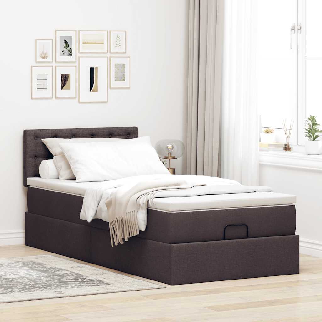 Ottoman bed met matras 90x190cm stof donkerbruin is nu te koop bij PeponiXL, paradijselijk wonen!
