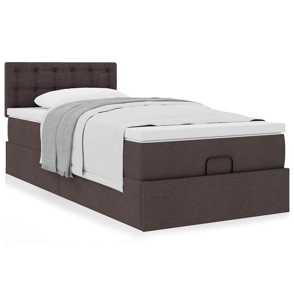Ottoman bed met matras 90x190cm stof donkerbruin is nu te koop bij PeponiXL, paradijselijk wonen!