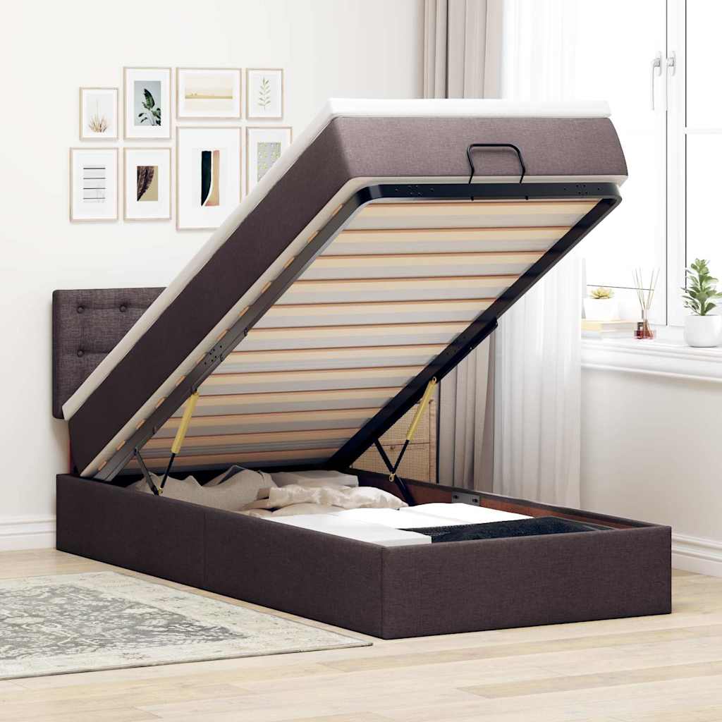Ottoman bed met matras 90x190cm stof donkerbruin is nu te koop bij PeponiXL, paradijselijk wonen!