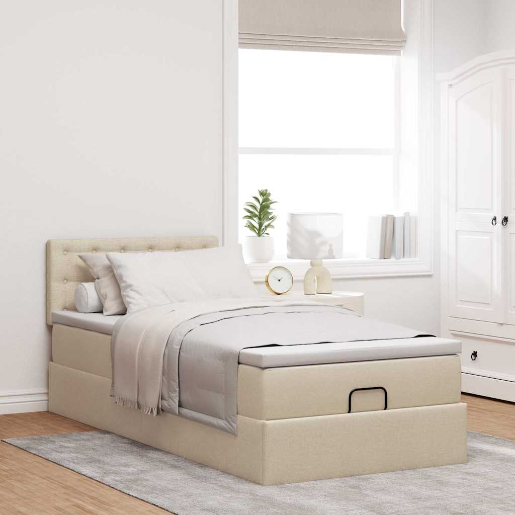 Ottoman bed met matras 90x190cm stof crèmekleurig is nu te koop bij PeponiXL, paradijselijk wonen!