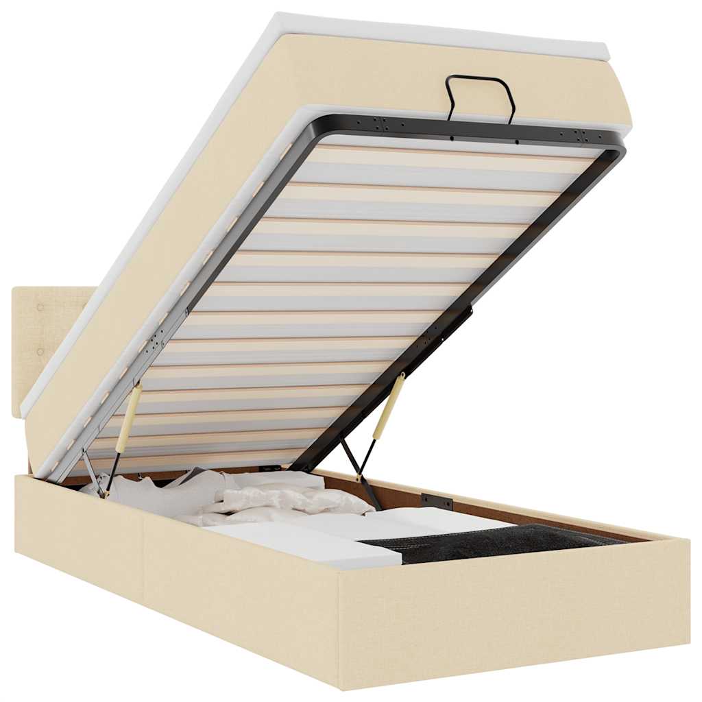 Bed met matras 90x200 cm stof crèmekleurig is nu te koop bij PeponiXL, paradijselijk wonen!