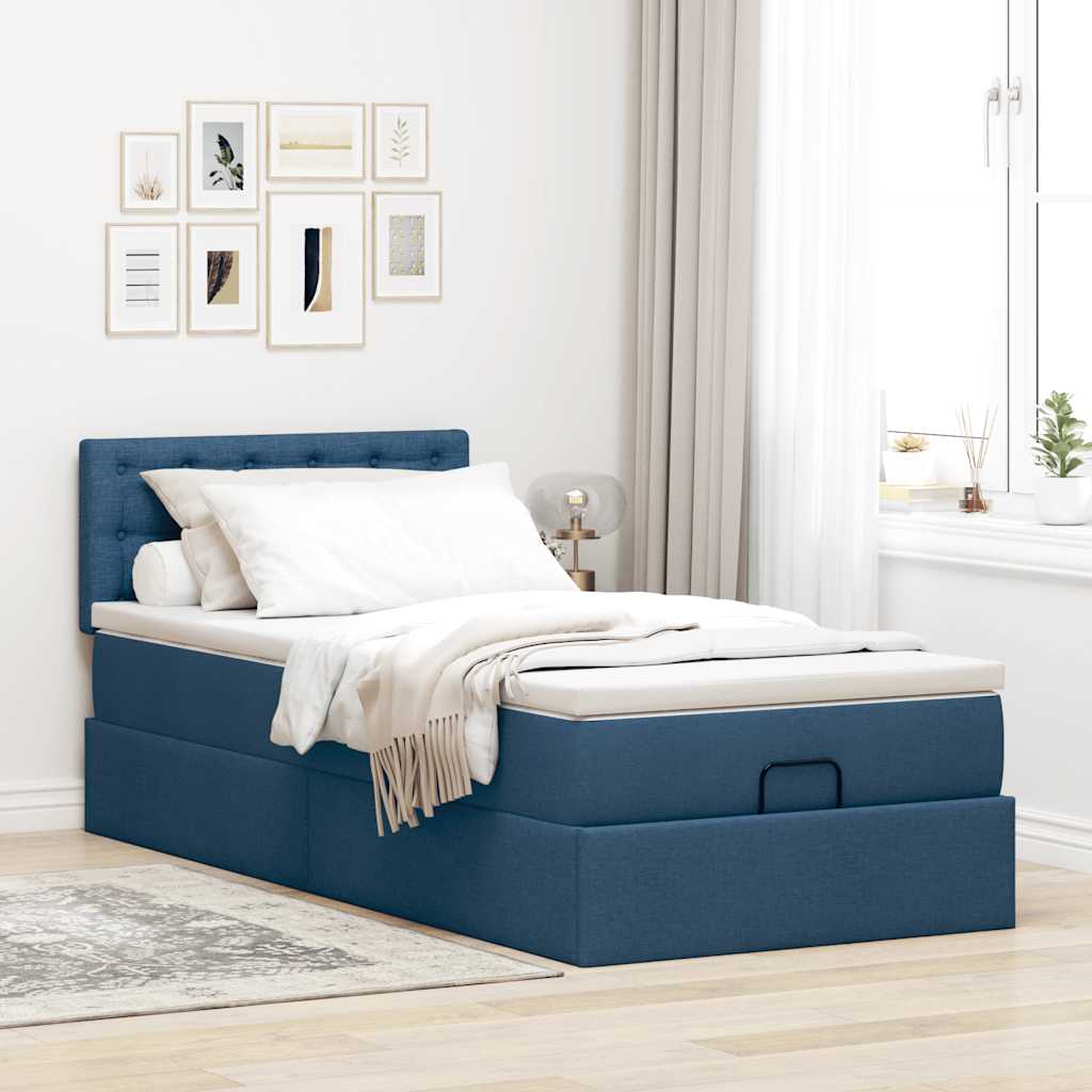 Bed met matras 90x200 cm stof blauw is nu te koop bij PeponiXL, paradijselijk wonen!