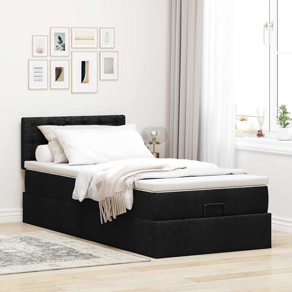 Bed met matras 100x200 cm stof zwart is nu te koop bij PeponiXL, paradijselijk wonen!