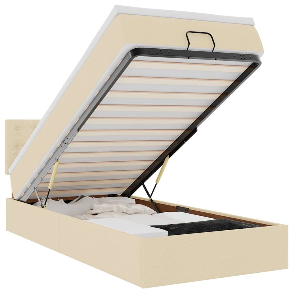Bed met matras 100x200 cm stof crèmekleurig is nu te koop bij PeponiXL, paradijselijk wonen!