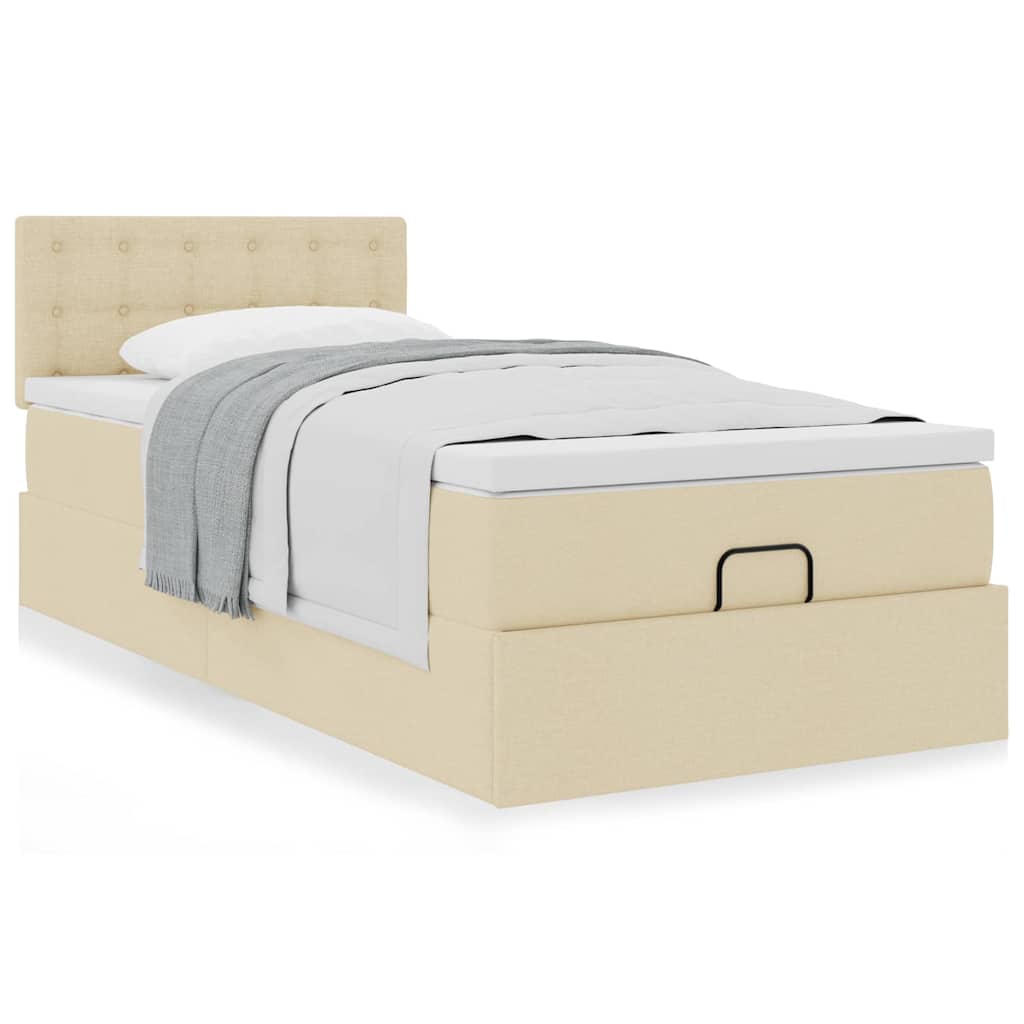 Bed met matras 100x200 cm stof crèmekleurig is nu te koop bij PeponiXL, paradijselijk wonen!