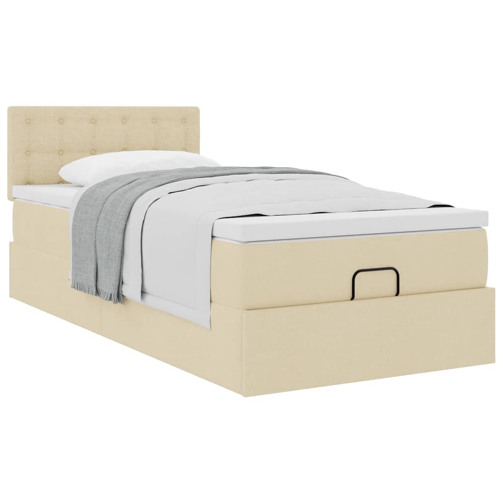 Bed met matras 100x200 cm stof crèmekleurig is nu te koop bij PeponiXL, paradijselijk wonen!