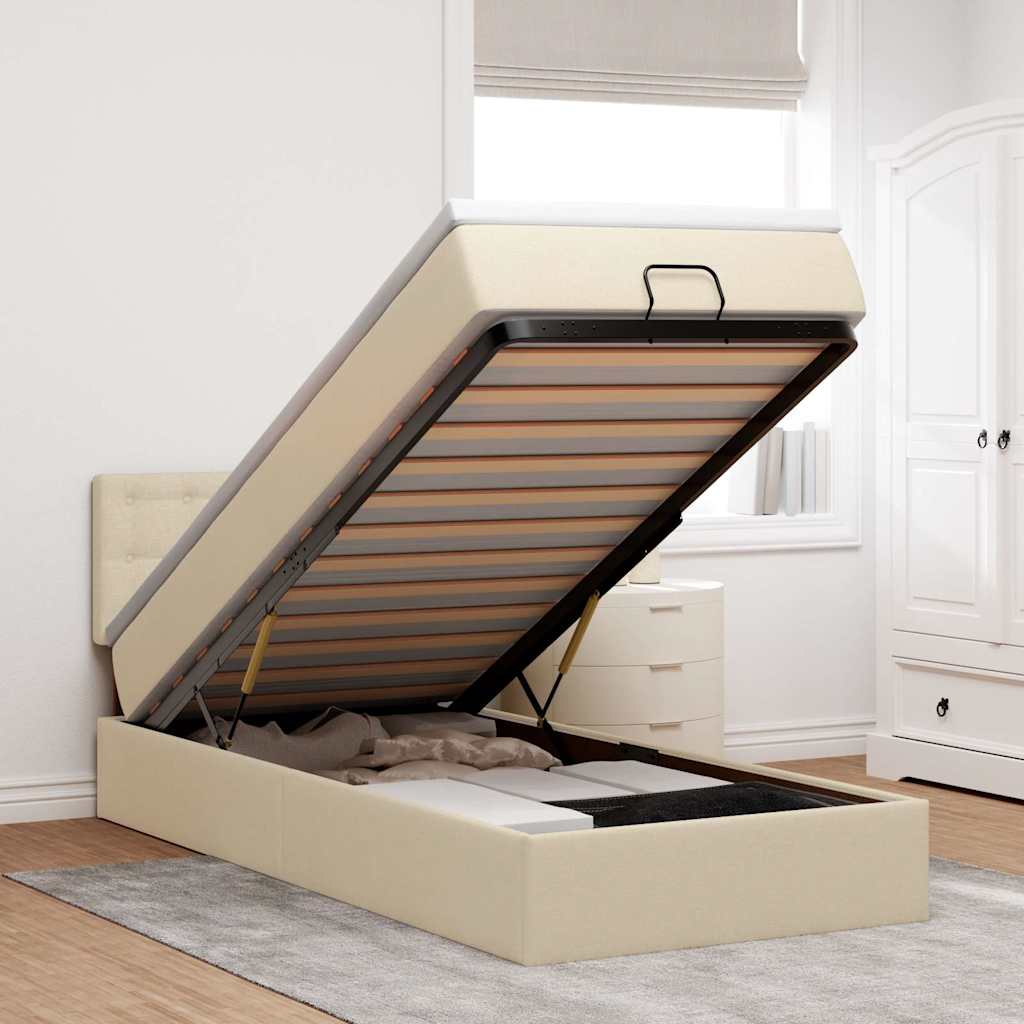 Bed met matras 100x200 cm stof crèmekleurig is nu te koop bij PeponiXL, paradijselijk wonen!