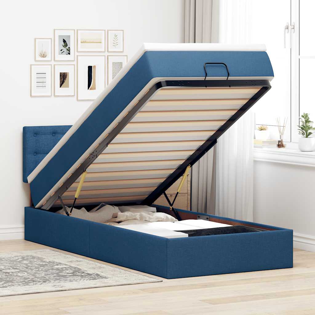 Bed met matras 100x200 cm stof blauw is nu te koop bij PeponiXL, paradijselijk wonen!