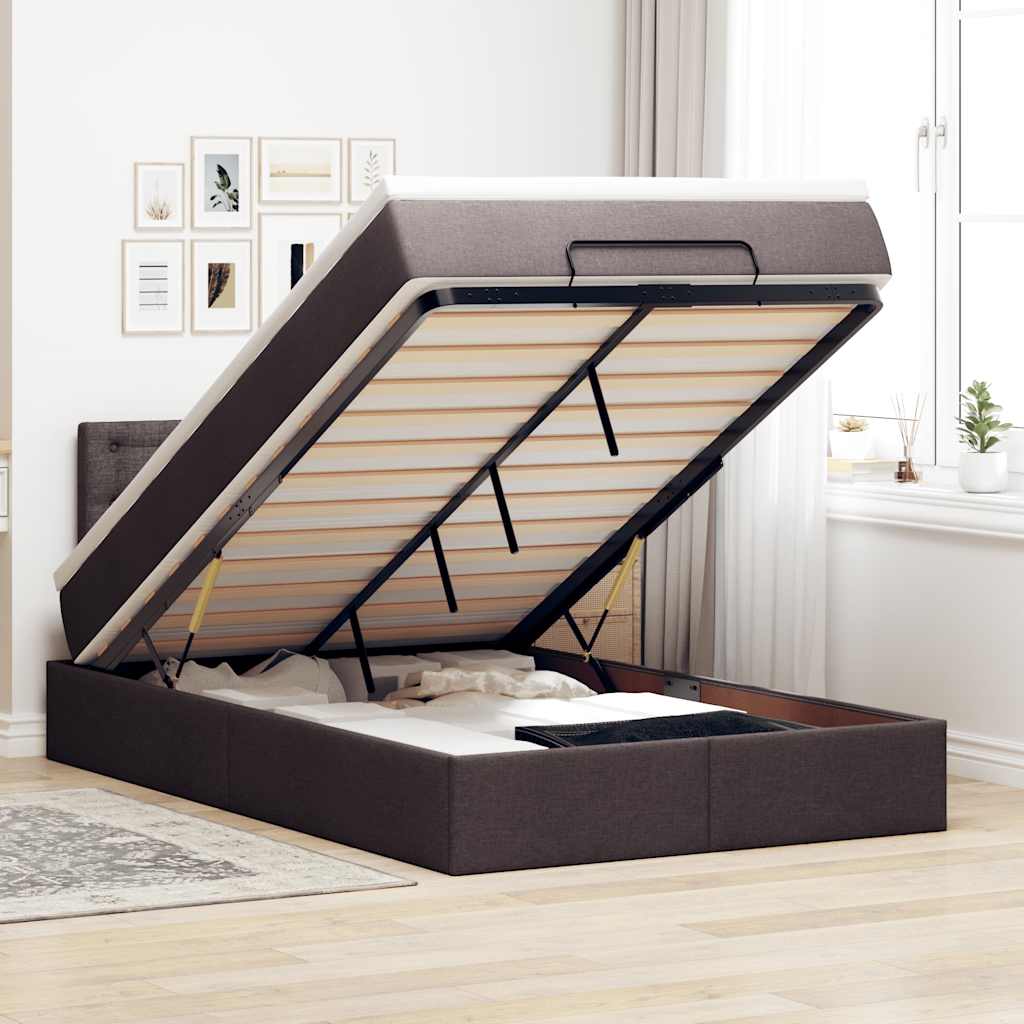 Ottoman bed met matras 120x190 cm stof donkerbruin is nu te koop bij PeponiXL, paradijselijk wonen!