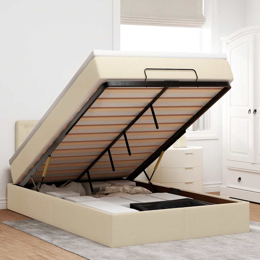 Ottoman bed met matras 120x190cm stof crèmekleurig is nu te koop bij PeponiXL, paradijselijk wonen!