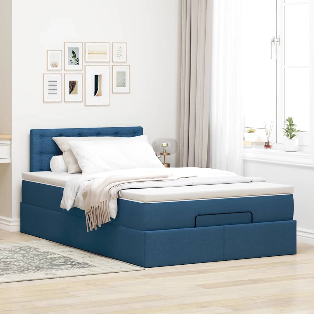 Bed met matras 120x200 cm stof blauw is nu te koop bij PeponiXL, paradijselijk wonen!