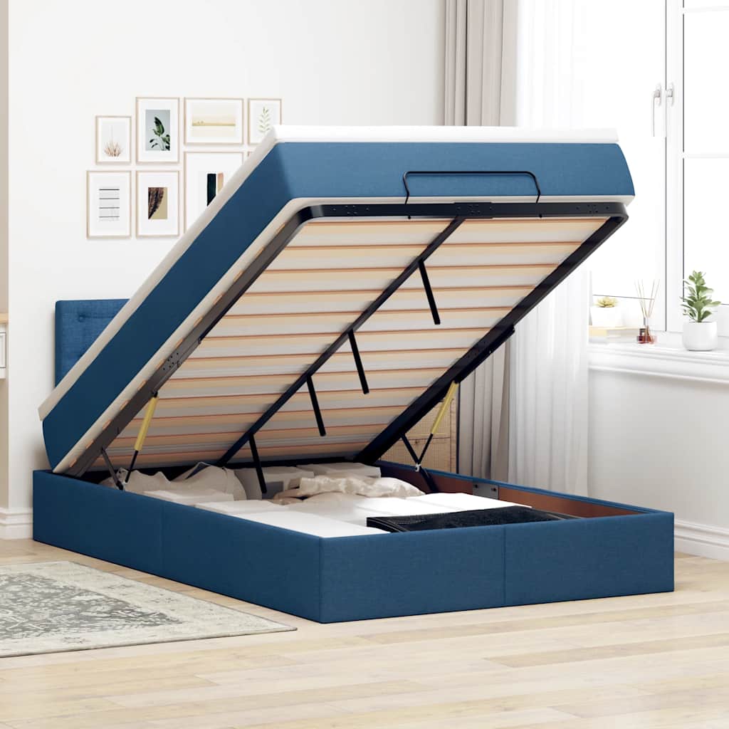 Bed met matras 120x200 cm stof blauw is nu te koop bij PeponiXL, paradijselijk wonen!