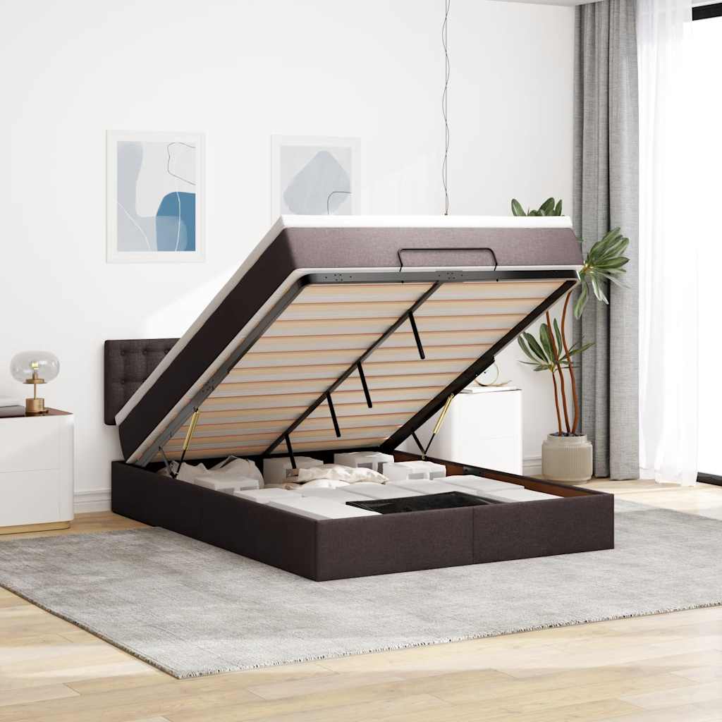 Bed met matras 140x190 cm stof donkerbruin is nu te koop bij PeponiXL, paradijselijk wonen!