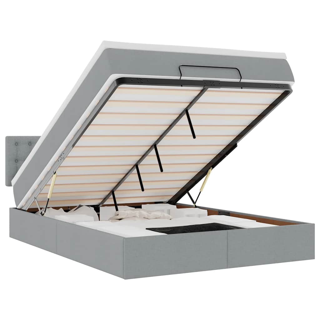 Ottoman bed met matras 140x200cm stof lichtgrijs is nu te koop bij PeponiXL, paradijselijk wonen!