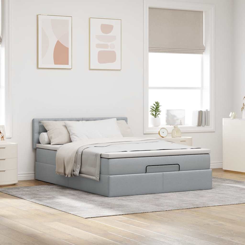 Ottoman bed met matras 140x200cm stof lichtgrijs is nu te koop bij PeponiXL, paradijselijk wonen!