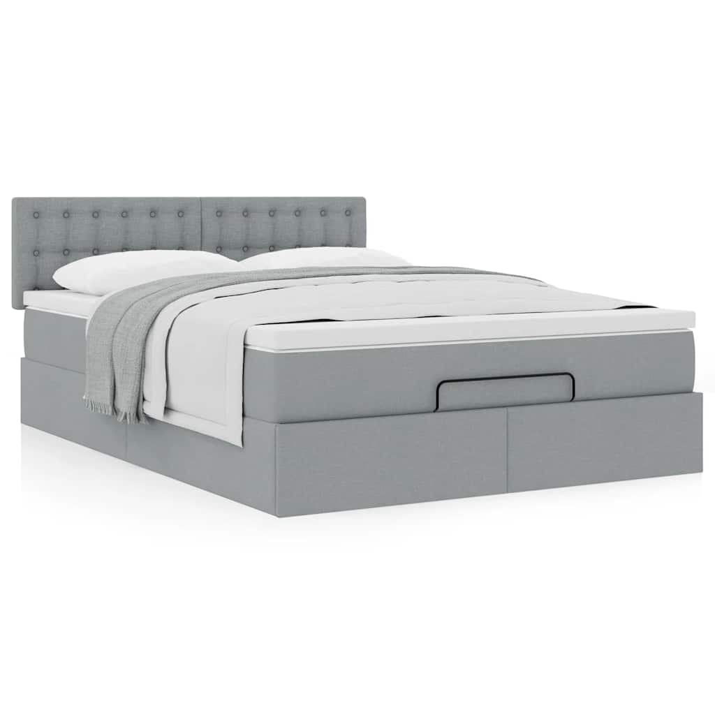 Ottoman bed met matras 140x200cm stof lichtgrijs is nu te koop bij PeponiXL, paradijselijk wonen!