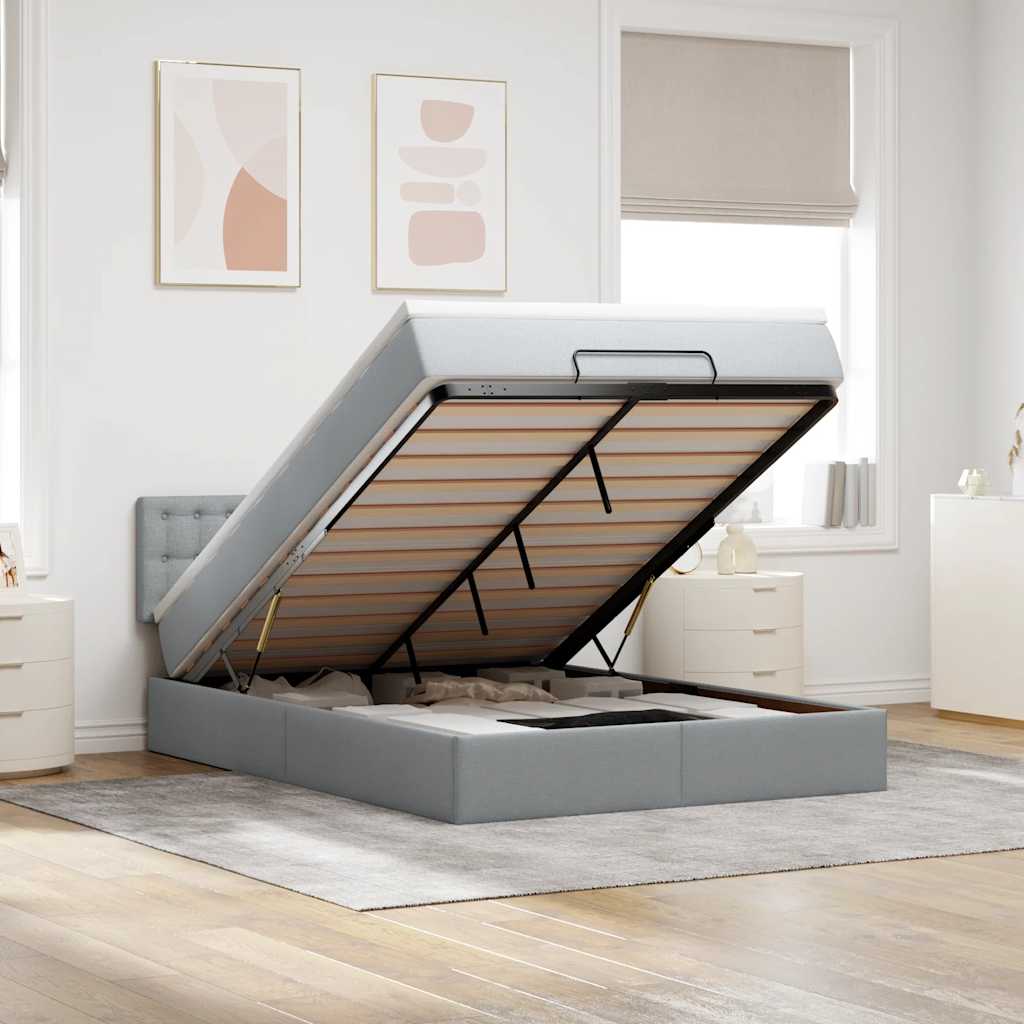 Ottoman bed met matras 140x200cm stof lichtgrijs is nu te koop bij PeponiXL, paradijselijk wonen!
