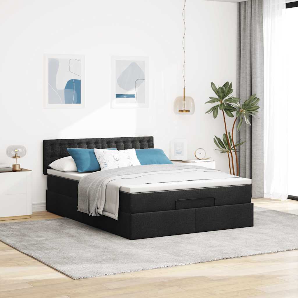 Bed met matras 140x200 cm stof zwart is nu te koop bij PeponiXL, paradijselijk wonen!