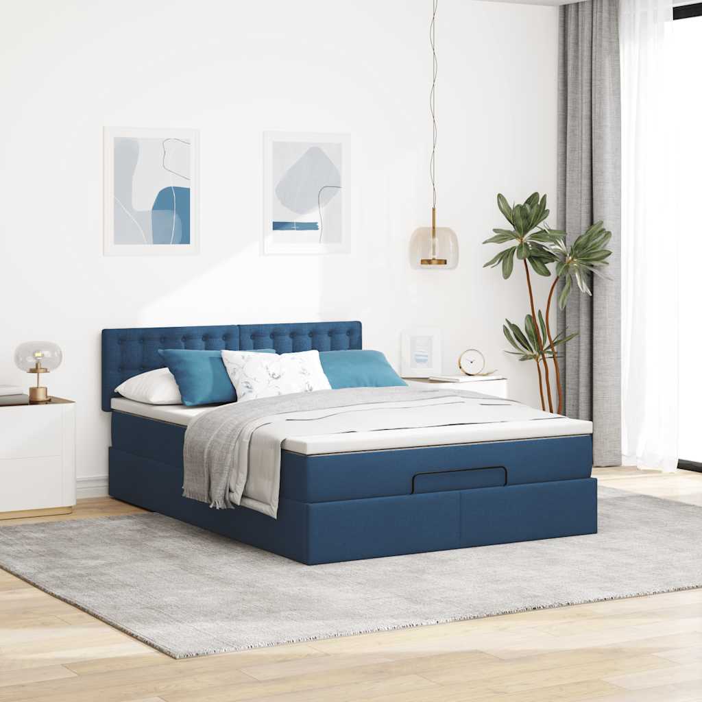 Ottoman bed met matras 140x200cm stof blauw is nu te koop bij PeponiXL, paradijselijk wonen!
