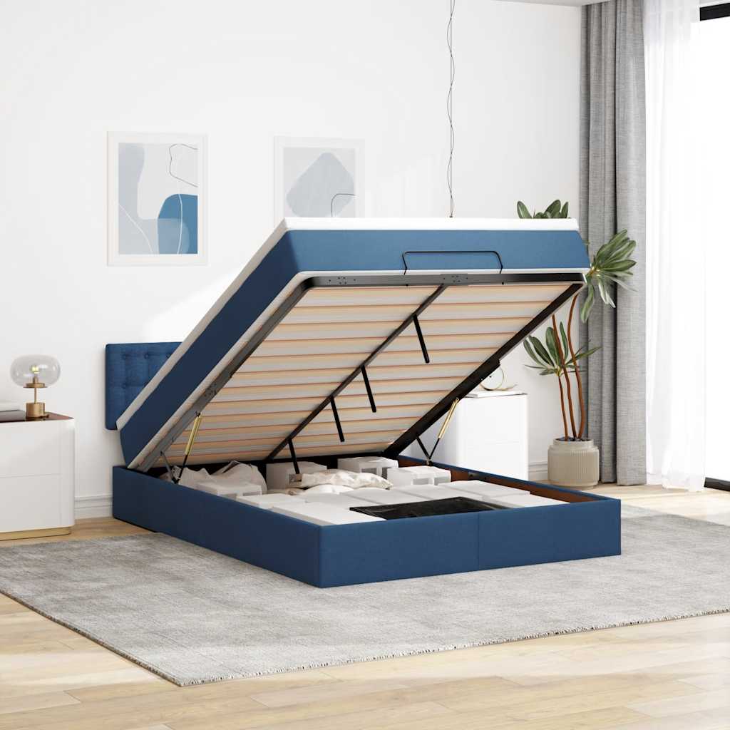 Ottoman bed met matras 140x200cm stof blauw is nu te koop bij PeponiXL, paradijselijk wonen!