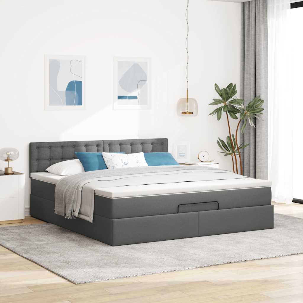 Ottoman bed met matras 160x200cm stof donkergrijs is nu te koop bij PeponiXL, paradijselijk wonen!