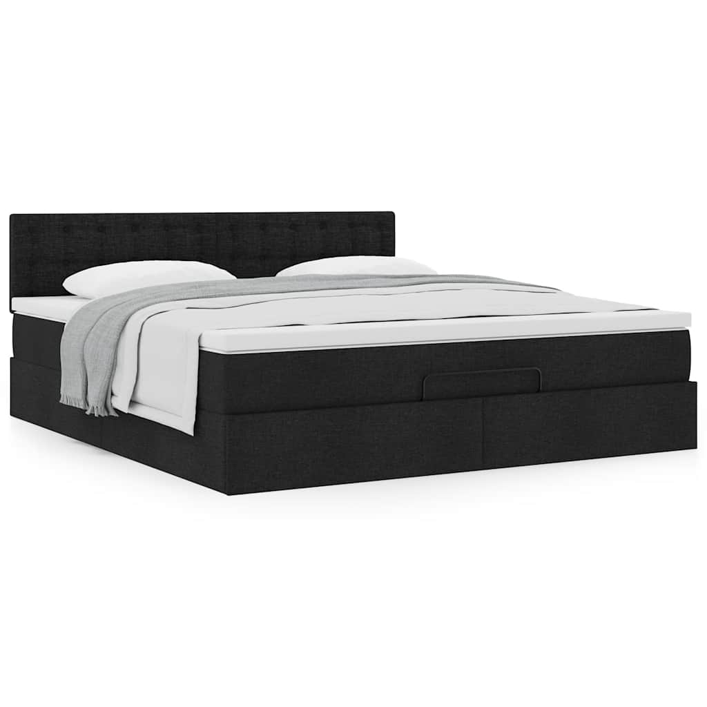 Ottoman bed met matras 160x200cm stof zwart is nu te koop bij PeponiXL, paradijselijk wonen!