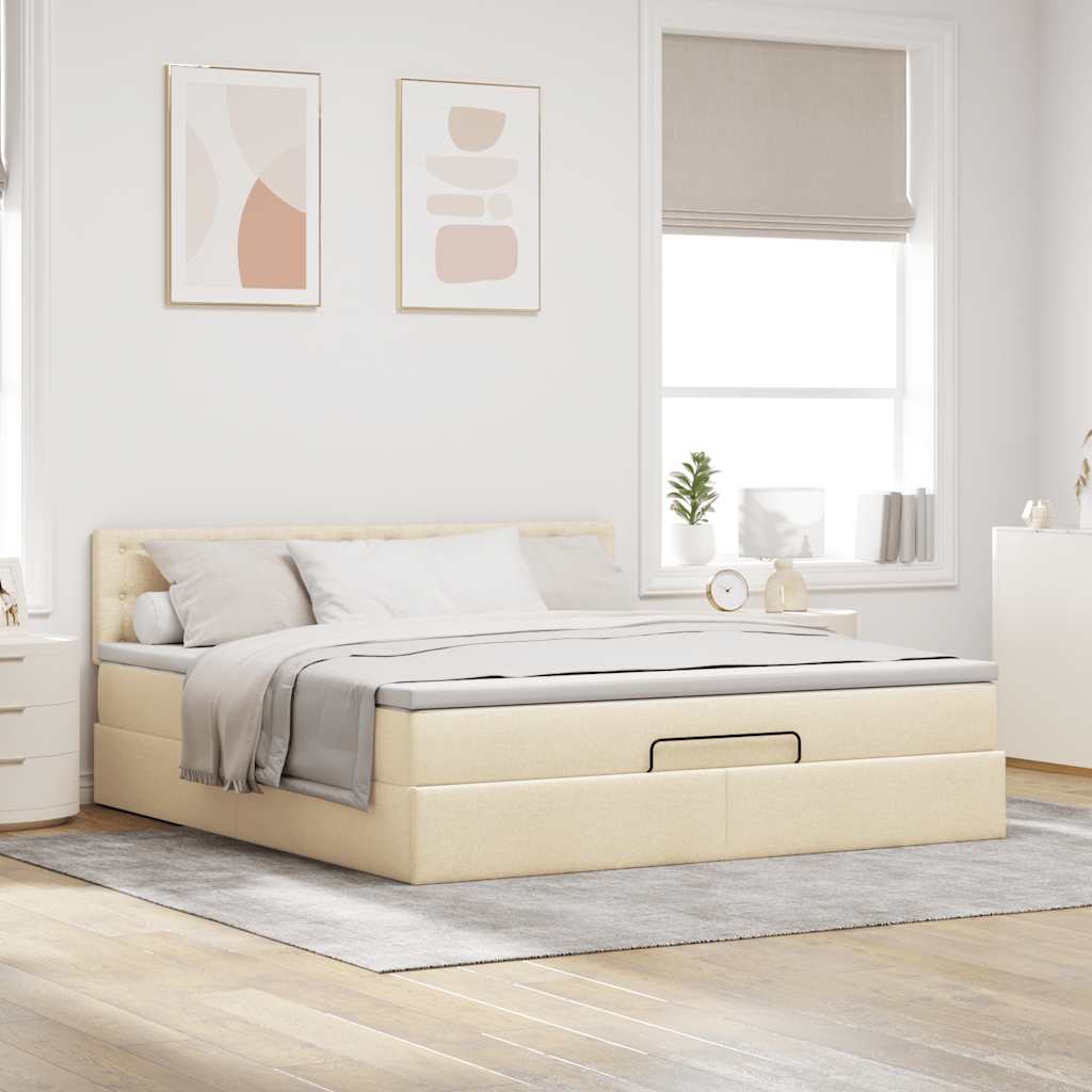 Ottoman bed met matras 160x200cm stof crèmekleurig is nu te koop bij PeponiXL, paradijselijk wonen!