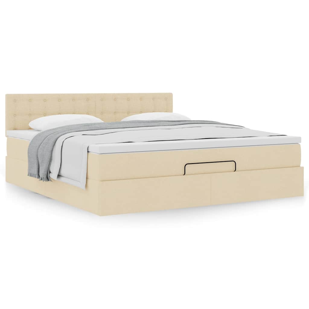 Ottoman bed met matras 160x200cm stof crèmekleurig is nu te koop bij PeponiXL, paradijselijk wonen!