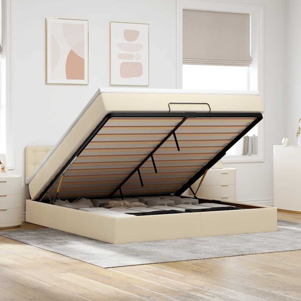 Ottoman bed met matras 160x200cm stof crèmekleurig is nu te koop bij PeponiXL, paradijselijk wonen!