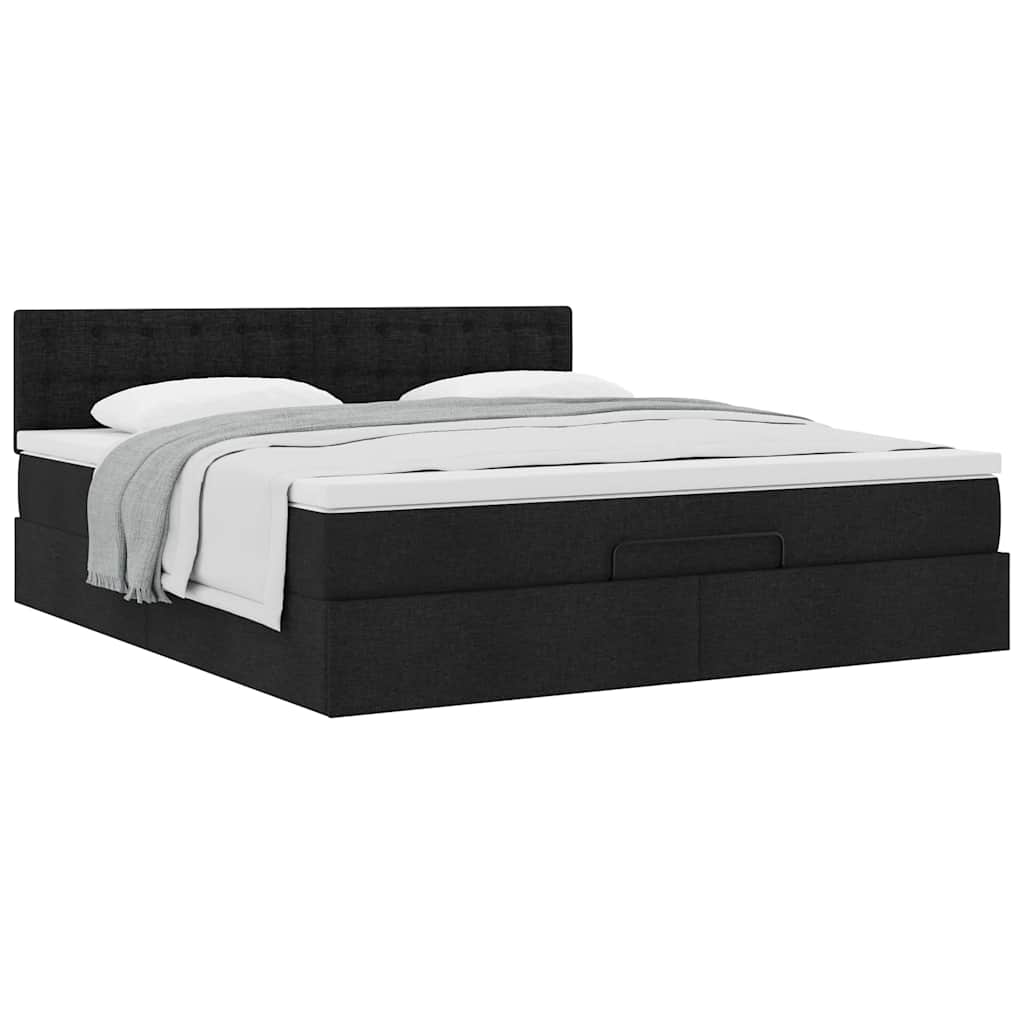 Ottoman bed met matras 180x200cm stof zwart is nu te koop bij PeponiXL, paradijselijk wonen!
