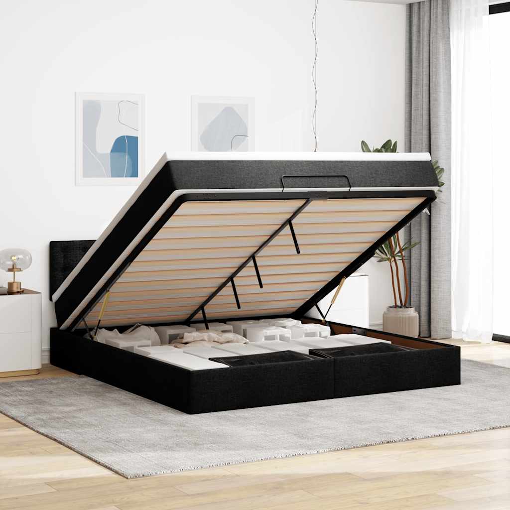 Ottoman bed met matras 180x200cm stof zwart is nu te koop bij PeponiXL, paradijselijk wonen!